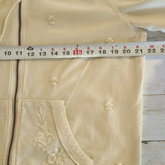 Sundance Embroidered Zip Up Hoodie Sweatshirt Jacket Cream Med Womens Cottage - Picture 6 of 10